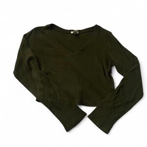 Bozzolo Dark Olive V-Neck Long Sleeve Top